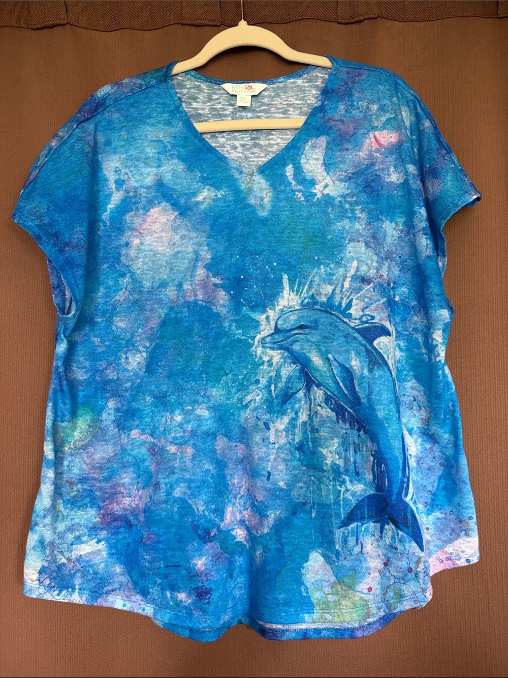 V-Neck Blue Dolphin Print Women's Blouse